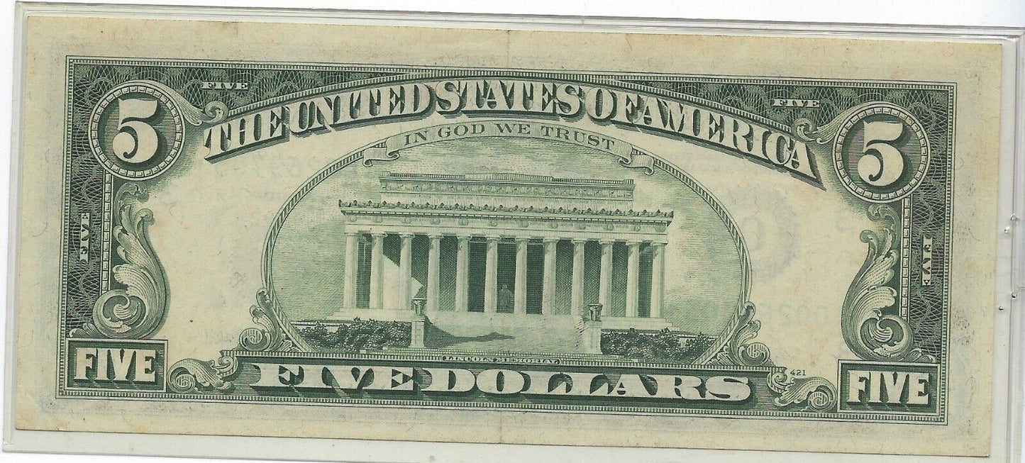 US$5 FRN LINCOLN 3C Philadelphia Star Note*Replacement*1977 XF++ SN 00269705.5C2